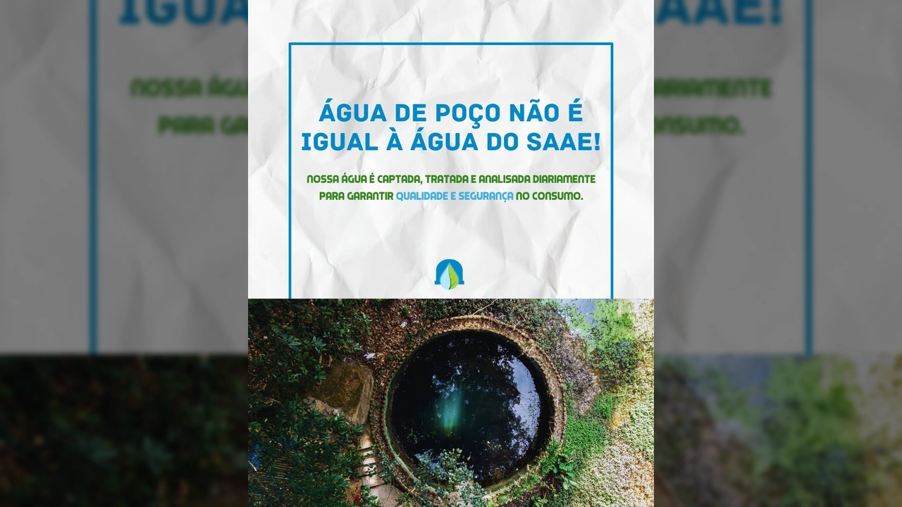 Poço de água cercado por vegetação, contrastando com a segurança da água do SAAE Nova Mutum. Créditos: saaenovamutum / Instagram