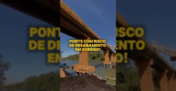 Imagem da ponte sobre o Rio Teles Pires em Sorriso, Mato Grosso, com sinais de interdição. Crédito: Governo de Mato Grosso / Instagram