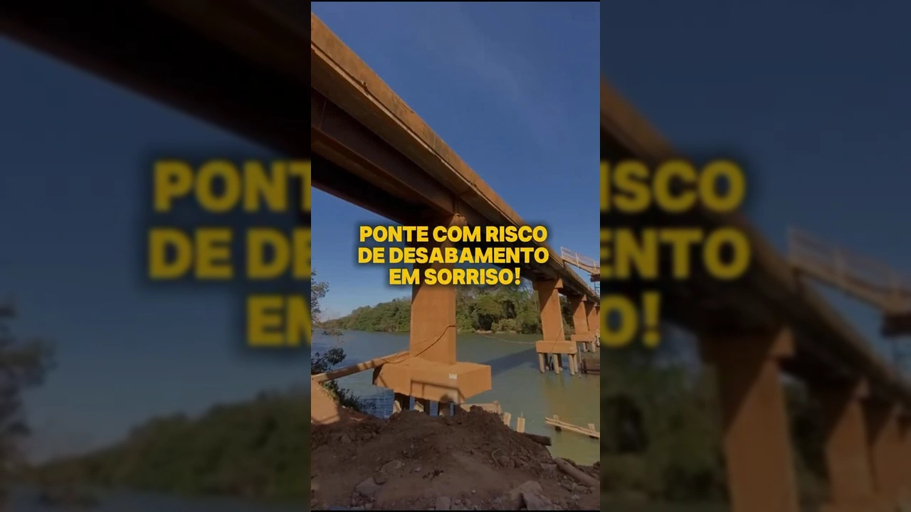Imagem da ponte sobre o Rio Teles Pires em Sorriso, Mato Grosso, com sinais de interdição. Crédito: Governo de Mato Grosso / Instagram
