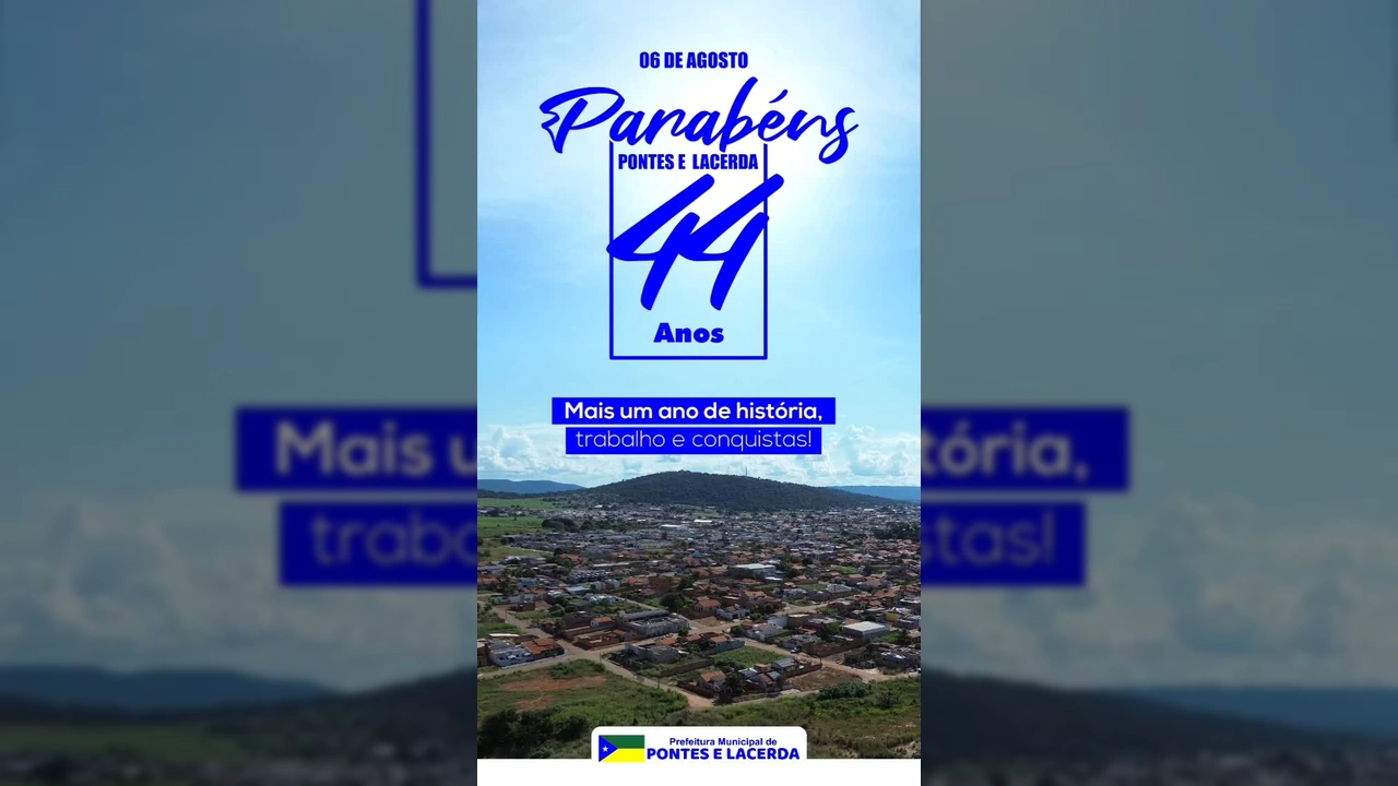 Vista aérea de Pontes e Lacerda celebrando 44 anos de emancipação. Créditos: Prefeitura Municipal de Pontes e Lacerda / Instagram