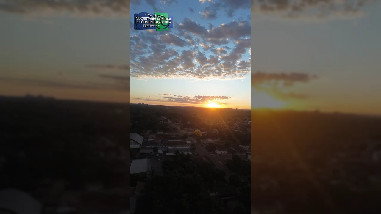 Vista aérea de Ponte Branca ao entardecer, com céu colorido. Créditos: Instagram / ponte_brancamt.
