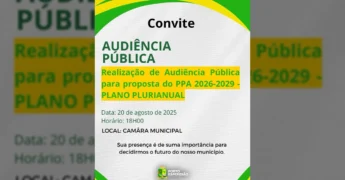 Convite digital da Prefeitura de Porto Esperidião para a Audiência Pública do PPA 2026-2029. Crédito: @portoesperidiao.mt