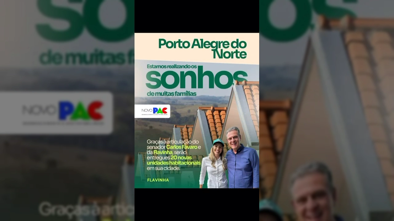 Imagem do prefeito de Porto Alegre do Norte anunciando a construção de 20 casas populares. Créditos: @prefeituraportoalegredonorte no Instagram.