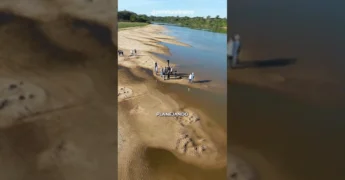 Vista aérea da Praia do Cortado em Sinop com equipes da prefeitura em reunião. Crédito: @prefeituradesinop / Instagram