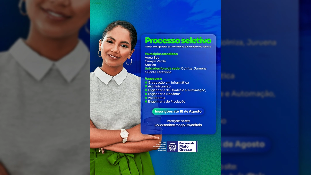 Mulher sorrindo com informações sobre o processo seletivo para professores da Seciteci no Mato Grosso. Créditos: secitecimt / Instagram.