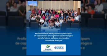 Grupo de profissionais de saúde em sala de treinamento durante capacitação em São José dos Quatro Marcos. Créditos: Prefeitura de São José dos Quatro Marcos / Instagram.