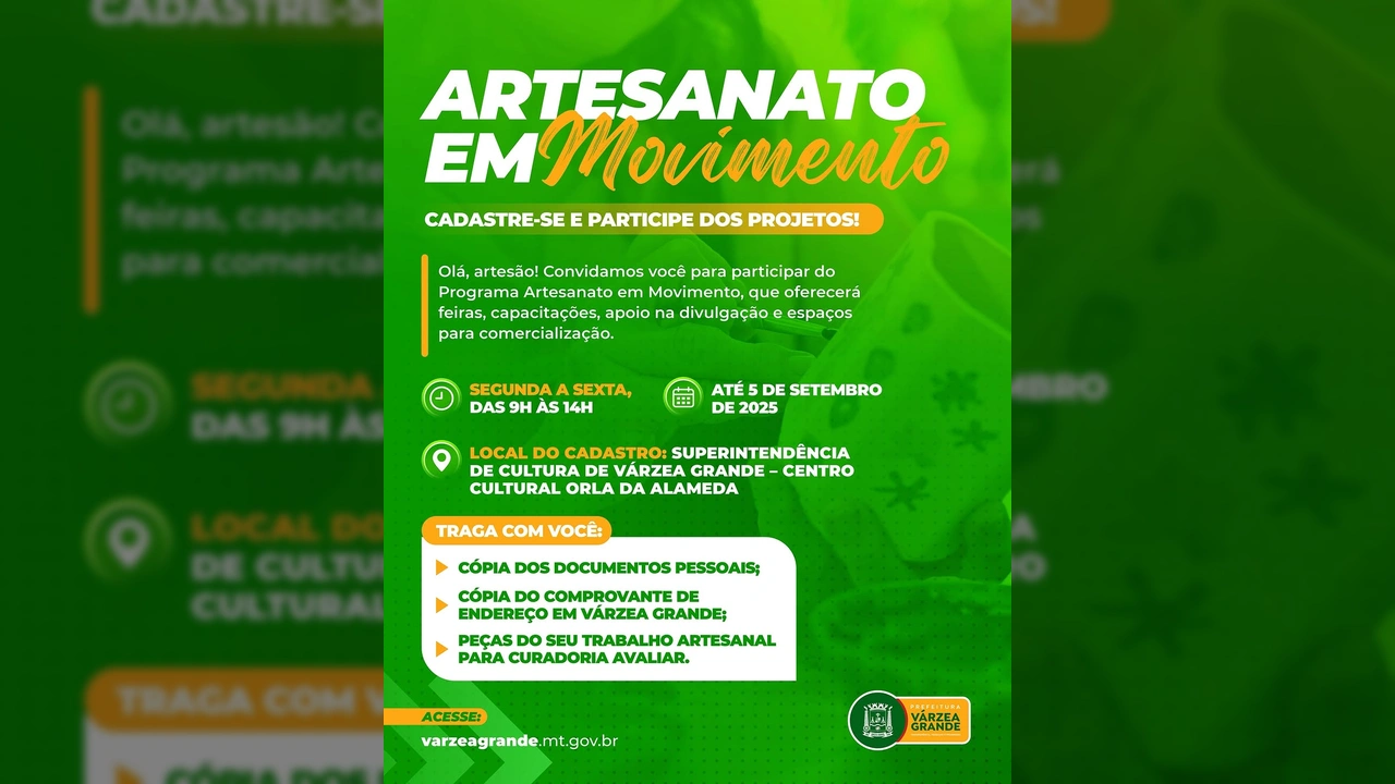 Banner do programa Artesanato em Movimento da Prefeitura de Várzea Grande. Créditos: Prefeitura de Várzea Grande MT / Instagram