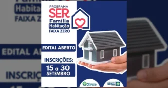Ilustração de casa em mãos e logo do programa Ser Família Habitação Faixa Zero em Sapezal / Instagram Prefeitura de Sapezal