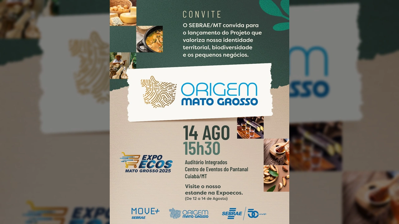 Imagem do convite do Sebrae Mato Grosso para o evento Origem Mato Grosso em Cuiabá. Créditos: Instagram @sebraematogrosso
