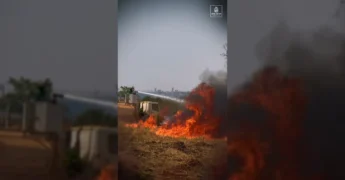 Imagem de combate a incêndio em Nova Mutum, com bombeiros e caminhão-pipa. Créditos: Prefeitura de Nova Mutum / Instagram.