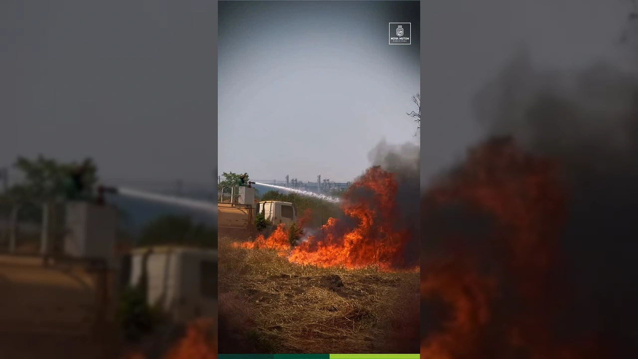Imagem de combate a incêndio em Nova Mutum, com bombeiros e caminhão-pipa. Créditos: Prefeitura de Nova Mutum / Instagram.