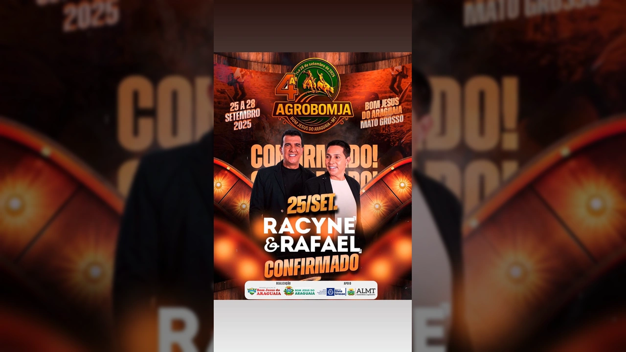 Racyne & Rafael confirmados para a 4ª Agrobomja em Bom Jesus do Araguaia. Créditos: Prefeitura Municipal BJA / Instagram