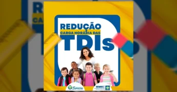 Imagem da Prefeitura de Sapezal com professor e crianças, promovendo a redução da carga horária dos Técnicos de Desenvolvimento Infantil. Créditos: Prefeitura de Sapezal / Instagram