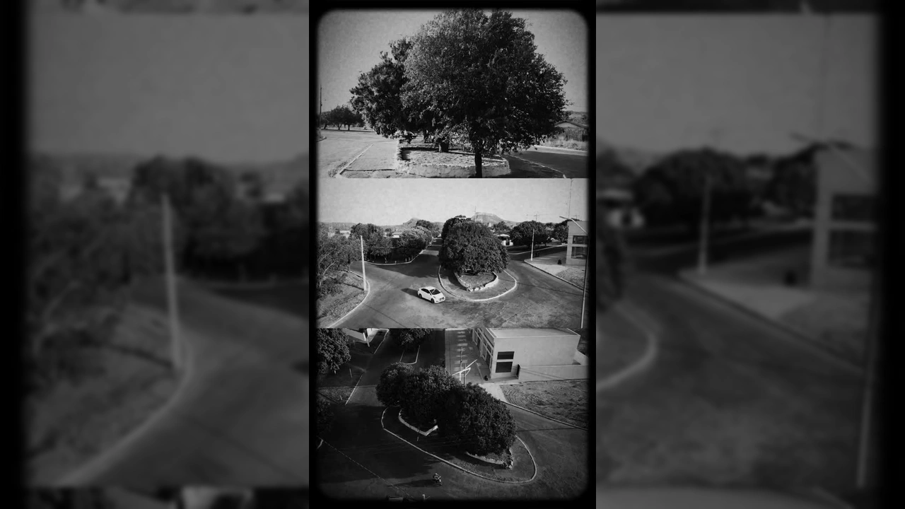 Obra de reestruturação da rotatória na Avenida Brasília, em Poxoréu, com escavadeira JCB e equipe de trabalho. Créditos: Prefeitura de Poxoréu / Instagram