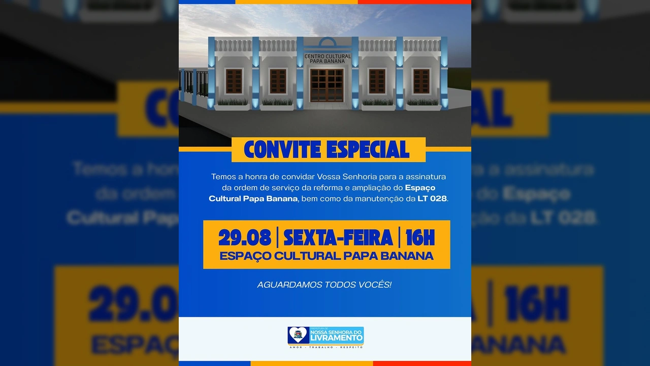 Imagem conceitual da reforma e ampliação do Espaço Cultural Papa Banana em Nossa Senhora do Livramento, publicada pela Prefeitura.