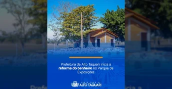 Obras de reforma em andamento no banheiro do Parque de Exposições em Alto Taquari, com o objetivo de melhorar a infraestrutura para eventos. Créditos: Prefeitura de Alto Taquari / Instagram.