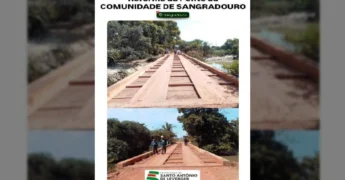 Vista da ponte de madeira reformada na Comunidade de Sangradouro, Santo Antônio de Leverger. Imagem: Prefeitura de Leverger MT