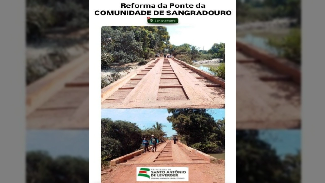 Vista da ponte de madeira reformada na Comunidade de Sangradouro, Santo Antônio de Leverger. Imagem: Prefeitura de Leverger MT