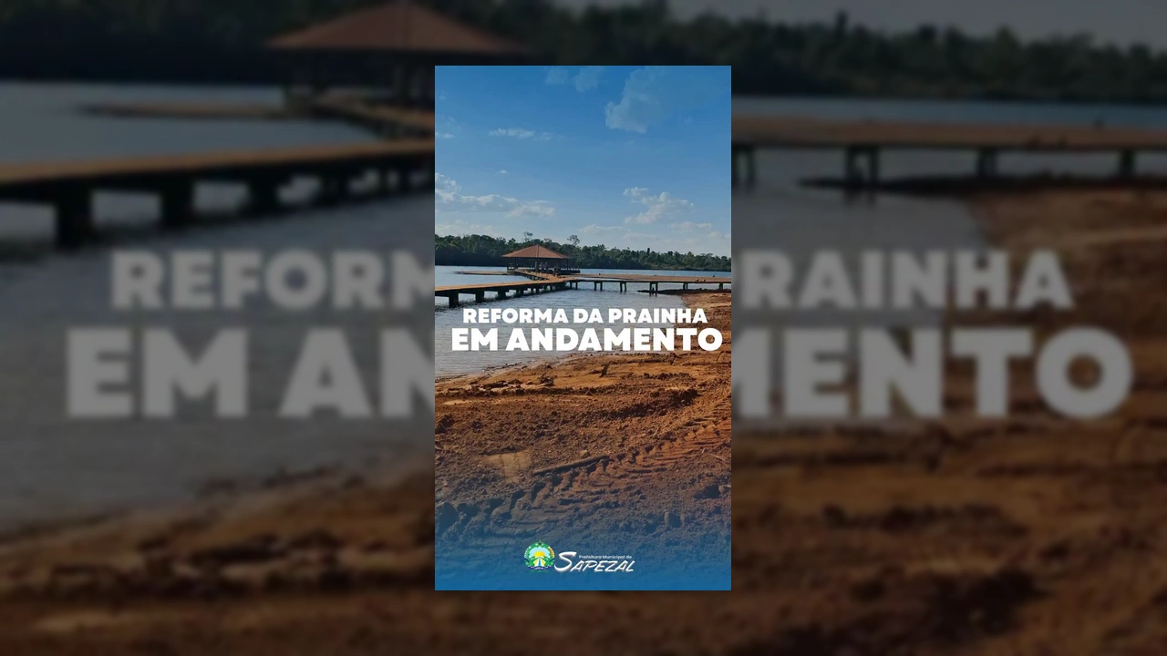 Obras de reforma e ampliação na Prainha Municipal de Sapezal, com trabalhadores e maquinário. Créditos: Prefeitura de Sapezal / Instagram