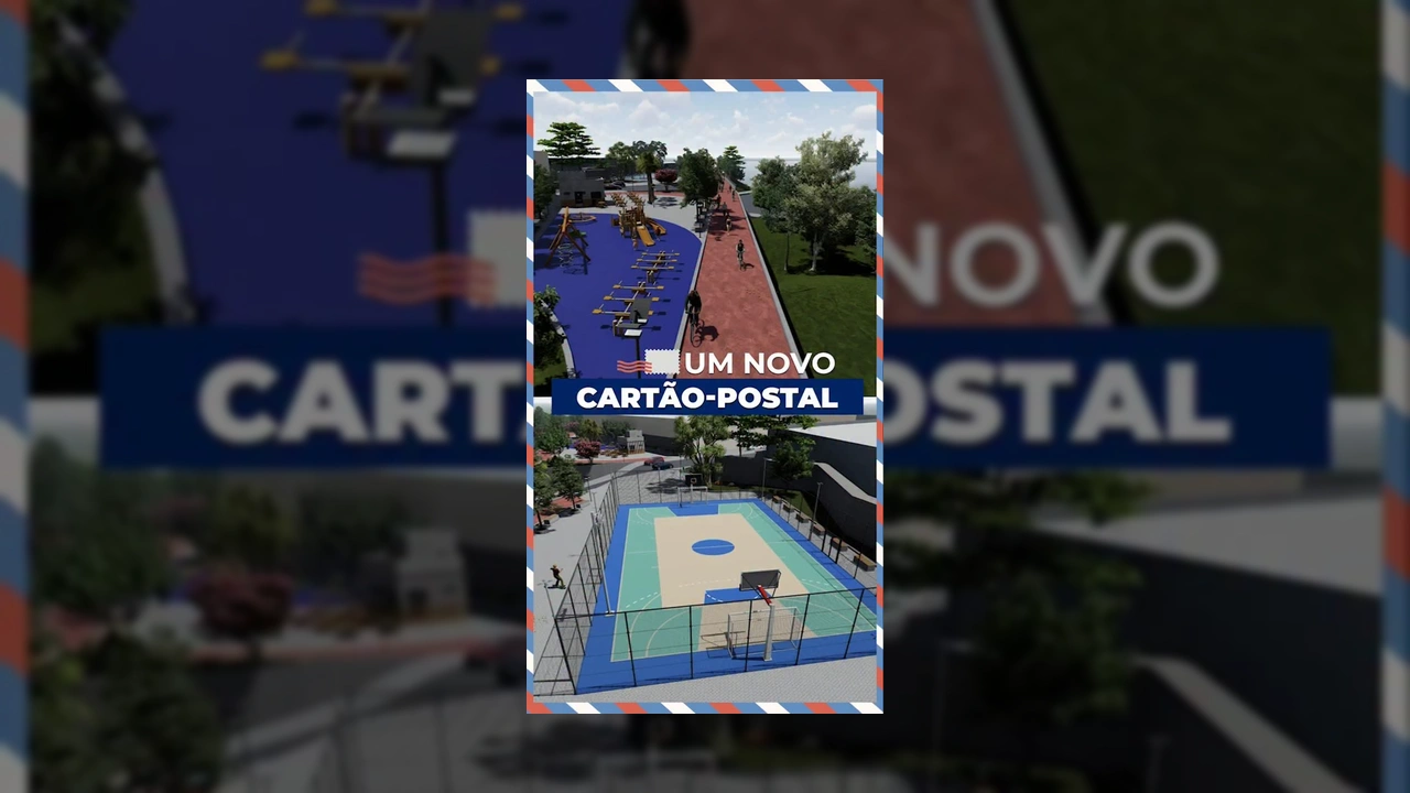 Imagem renderizada mostrando o projeto de revitalização da Beira Rio em Barra do Garças, com pessoas caminhando, quadras esportivas e áreas de lazer. Créditos: Prefeitura de Barra do Garças / Instagram.