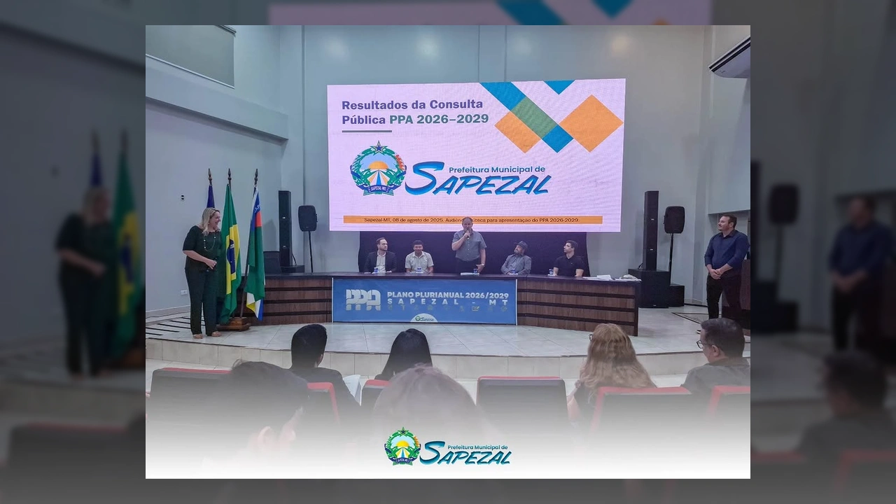 Pessoas participam de audiência pública em Sapezal sobre o Plano Plurianual 2026-2029. Créditos: Prefeitura de Sapezal / Instagram.