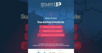 Imagem promocional do programa Start&UP 2025 do Sebrae Mato Grosso com detalhes sobre mentoria e inscrições. Crédito: Sebrae Mato Grosso
