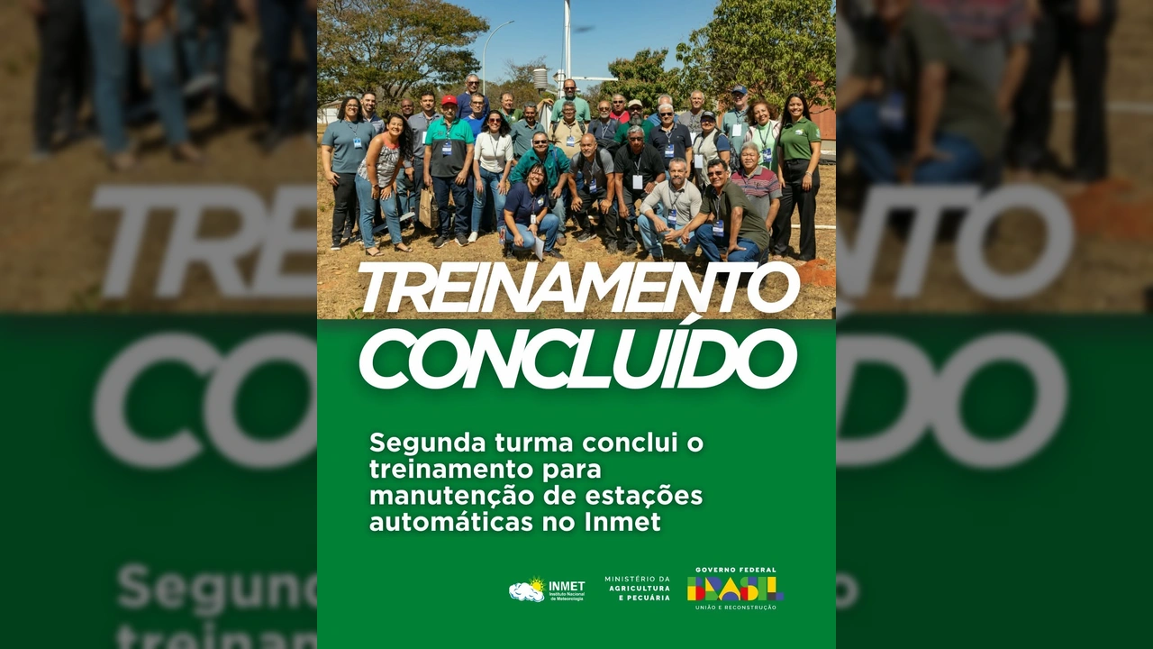 Grupo de participantes do treinamento do INMET para manutenção de estações meteorológicas automáticas. Créditos: inmet.oficial / Instagram