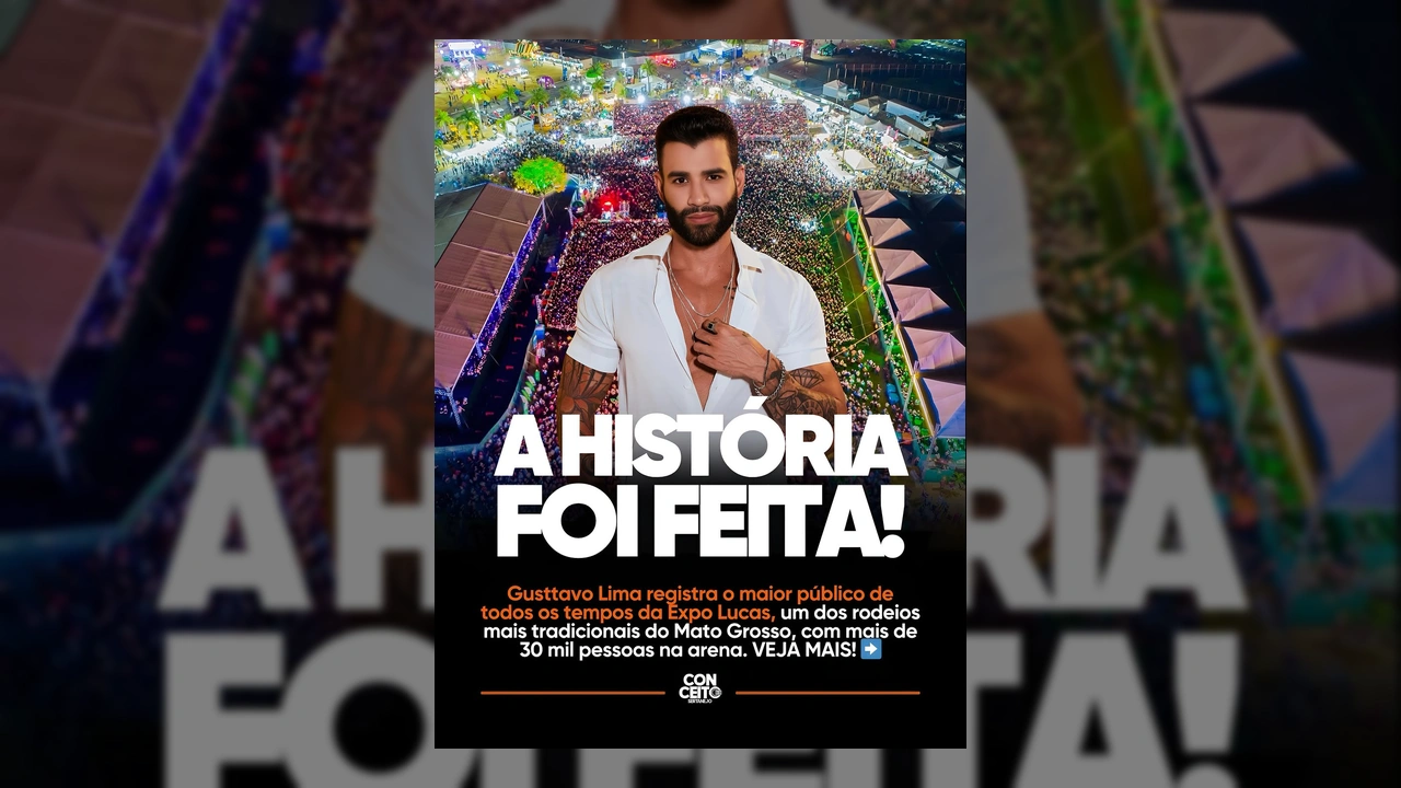 Público de 30 mil pessoas no show de Gusttavo Lima na Exporecas em Lucas do Rio Verde, Mato Grosso. Créditos: Conceito Sertanejo / Instagram.