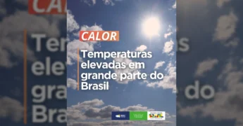 Céu azul claro com sol forte e nuvens esparsas, simbolizando a onda de calor intensa no Brasil. Conteúdo original de INMET | Tempo e Clima.