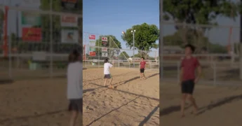 Imagens da quadra de vôlei de praia em Nova Olímpia e organizadores divulgando o torneio. Créditos: Prefeitura de Nova Olímpia / Instagram.