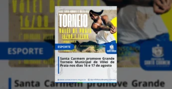 Jogador de vôlei de praia em ação durante o torneio de Santa Carmem. Créditos: Prefeitura de Santa Carmem / Instagram