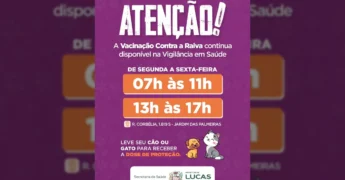 Cães e gatos em imagem promocional de campanha de vacinação antirrábica em Lucas do Rio Verde. Créditos: Secretaria de Saúde de Lucas do Rio Verde/MT.