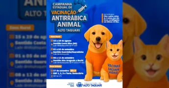 Vacinação antirrábica para cães e gatos em Alto Taquari, imagem da Prefeitura de Alto Taquari.
