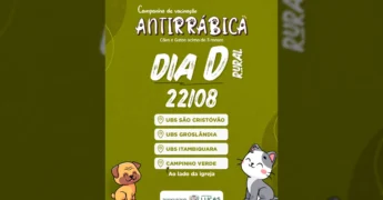 Cartaz da Campanha de Vacinação Antirrábica para cães e gatos em Lucas do Rio Verde, imagem de @prefeituradelucasdorioverde.