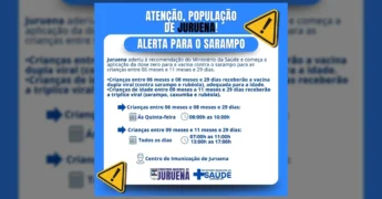 Campanha de vacinação contra sarampo em Juruena, promovida pela Prefeitura de Juruena e Secretaria de Saúde.