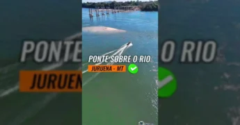 Imagens aéreas e terrestres da construção da ponte sobre o Rio Juruena em Nova Bandeirantes, com autoridades e operários / Instagram: @prefeitura_novabandeirantes