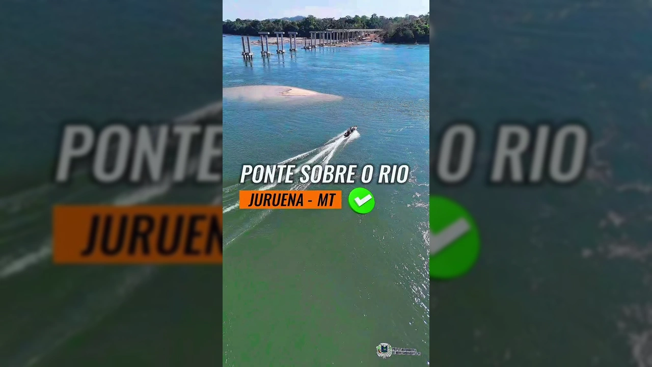 Imagens aéreas e terrestres da construção da ponte sobre o Rio Juruena em Nova Bandeirantes, com autoridades e operários / Instagram: @prefeitura_novabandeirantes