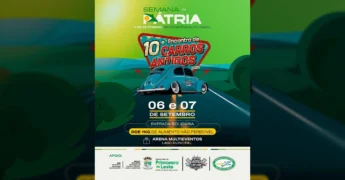 Imagem de um fusca azul rebaixado na estrada, indicando o 10º Encontro de Carros Antigos em Primavera do Leste. Crédito: Prefeitura de Primavera do Leste / Instagram.