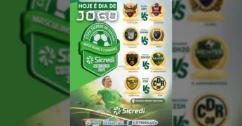 Poster oficial da Copa Sicredi de Futsal 2025 em Cotriguaçu, com destaque para os logos dos times participantes e o cronograma dos jogos. Crédito: Prefeitura Municipal de Cotriguaçu.