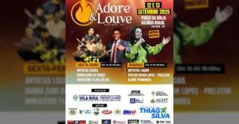 Imagem promocional do evento Adore & Louve 2025 em Vila Rica, com artistas e datas, via Governo de Vila Rica-MT / Instagram