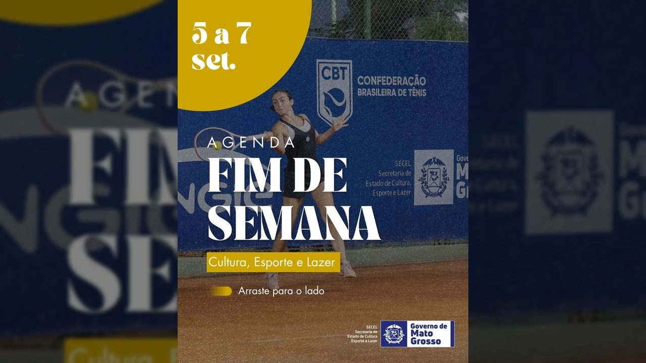 Foto de uma tenista em quadra, representando a programação esportiva do fim de semana em Mato Grosso. Créditos: secelmt / Instagram.