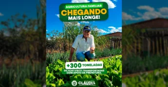 Produtor rural de Cláudia em meio à plantação, celebrando o apoio da Prefeitura no transporte de alimentos / Instagram: prefeituradeclaudia
