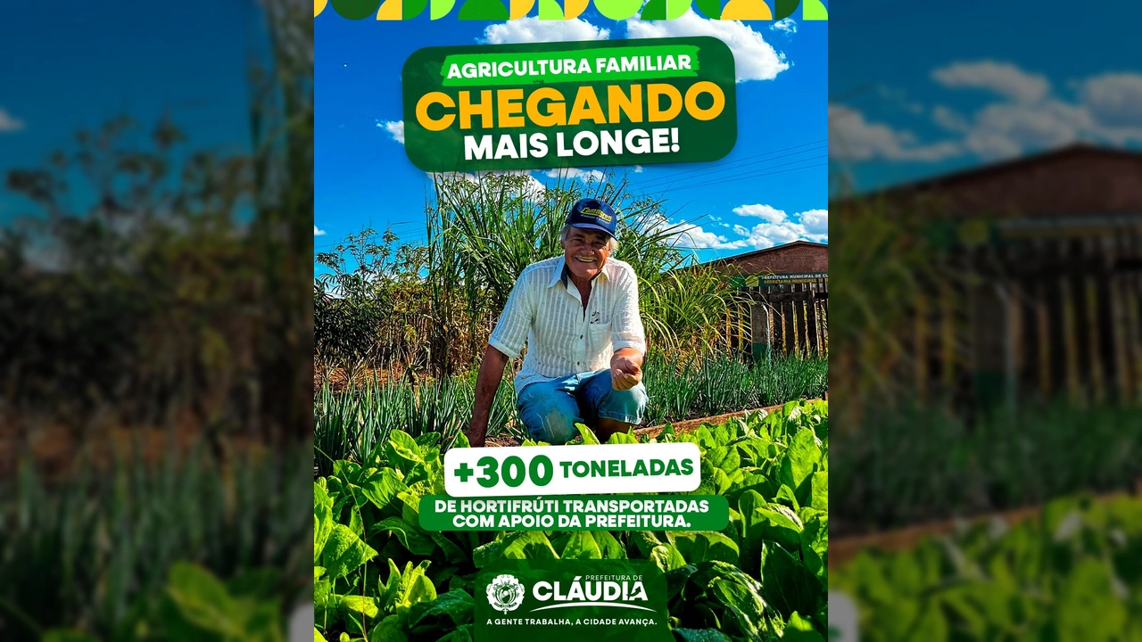 Produtor rural de Cláudia em meio à plantação, celebrando o apoio da Prefeitura no transporte de alimentos / Instagram: prefeituradeclaudia
