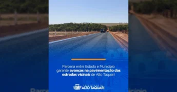 Foto da pavimentação de estradas rurais em andamento em Alto Taquari. Crédito: Prefeitura de Alto Taquari / Instagram