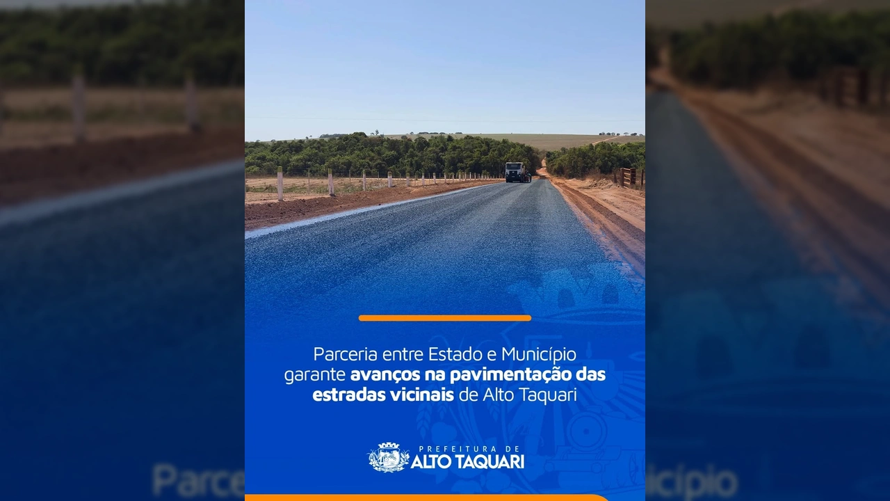 Foto da pavimentação de estradas rurais em andamento em Alto Taquari. Crédito: Prefeitura de Alto Taquari / Instagram
