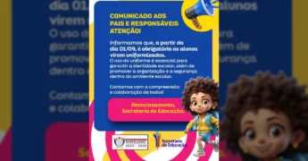 Aluna com uniforme escolar em Marcelândia, símbolo da nova regra de uso obrigatório.