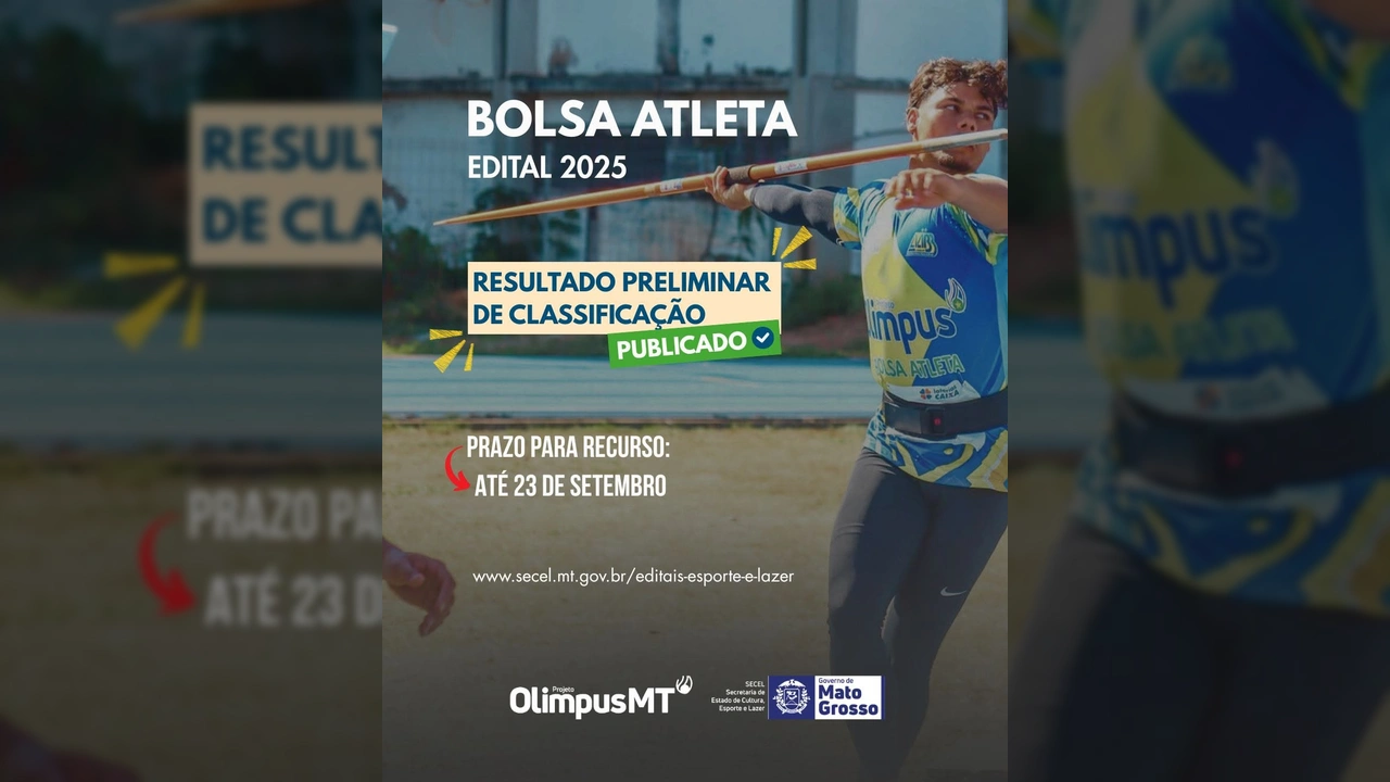 Imagem de um atleta com um dardo, ilustrando o programa Bolsa Atleta MT 2025 da SECEL. Créditos: secelmt / Instagram