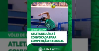 Foto da atleta Marcela Londero de Juína jogando voleibol, convocada para competição nacional. Crédito: Prefeitura de Juína / Instagram