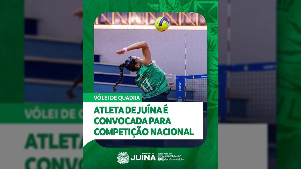 Foto da atleta Marcela Londero de Juína jogando voleibol, convocada para competição nacional. Crédito: Prefeitura de Juína / Instagram