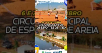 Imagens de partidas de vôlei de areia, futebol de areia e beach tennis acontecendo na Prainha Municipal de Sapezal. Créditos: Secretaria de Esporte e Lazer (smel.sapezal) / Instagram.